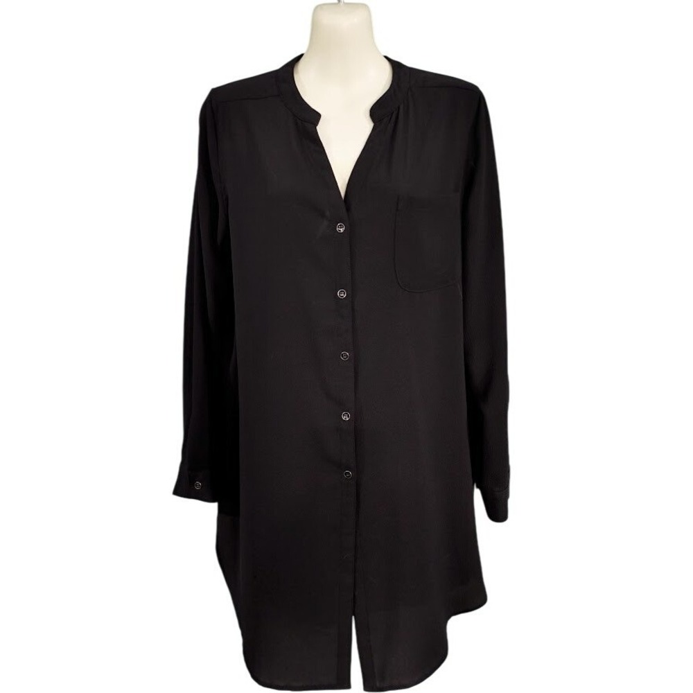 Chico's Black Band Collar Button Front Tunic Shirt Womens Size 0